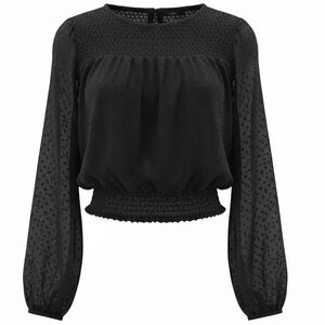 FB SISTER Bohemian Cropped Ruffle Blouse Lightweight Chiffon Sleeve Black SZ XL